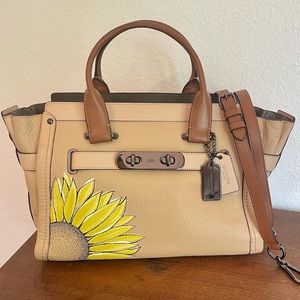 EUC Coach Swagger Satchel in Beechwood Colorblock with Sunflower Design